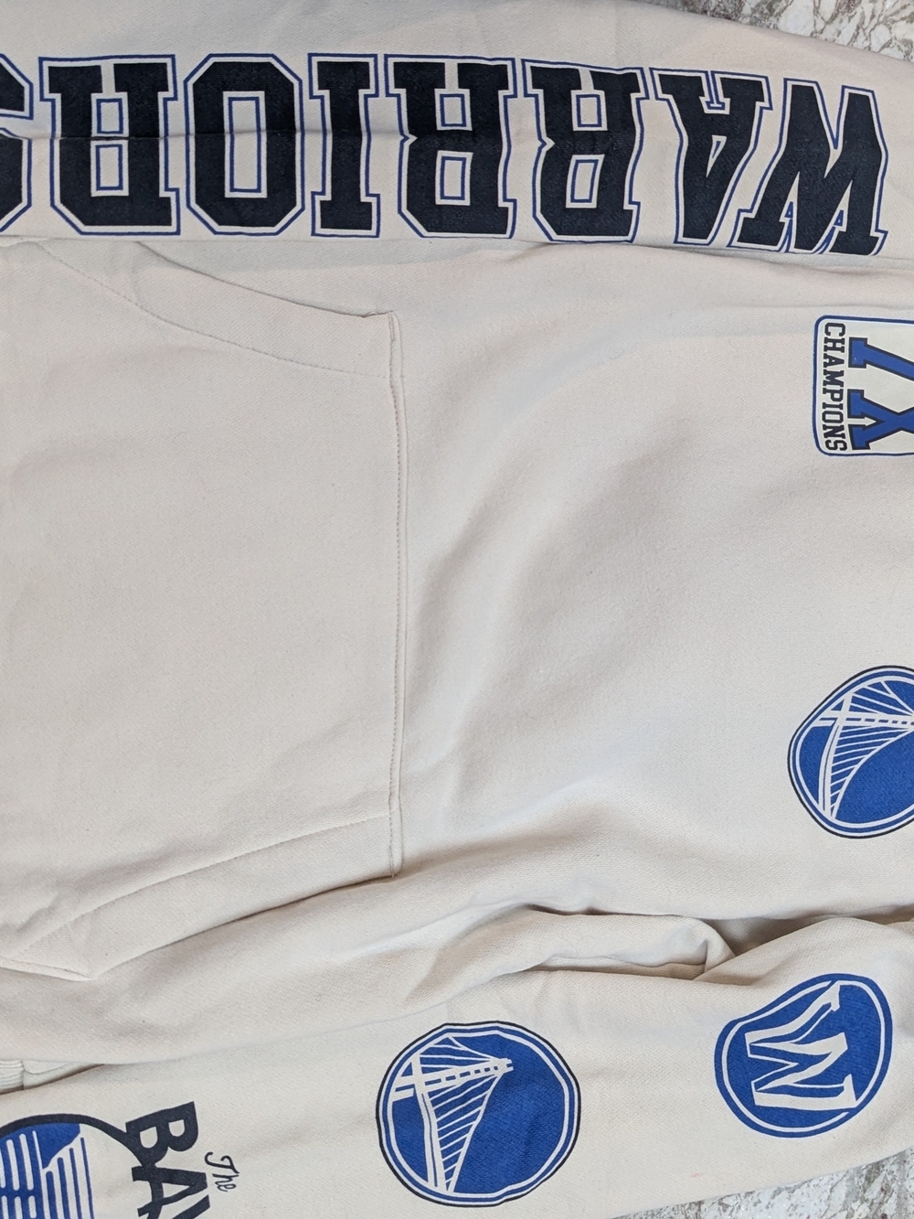 Hollister Cream Sweatshirt with Navy Blue Graphics